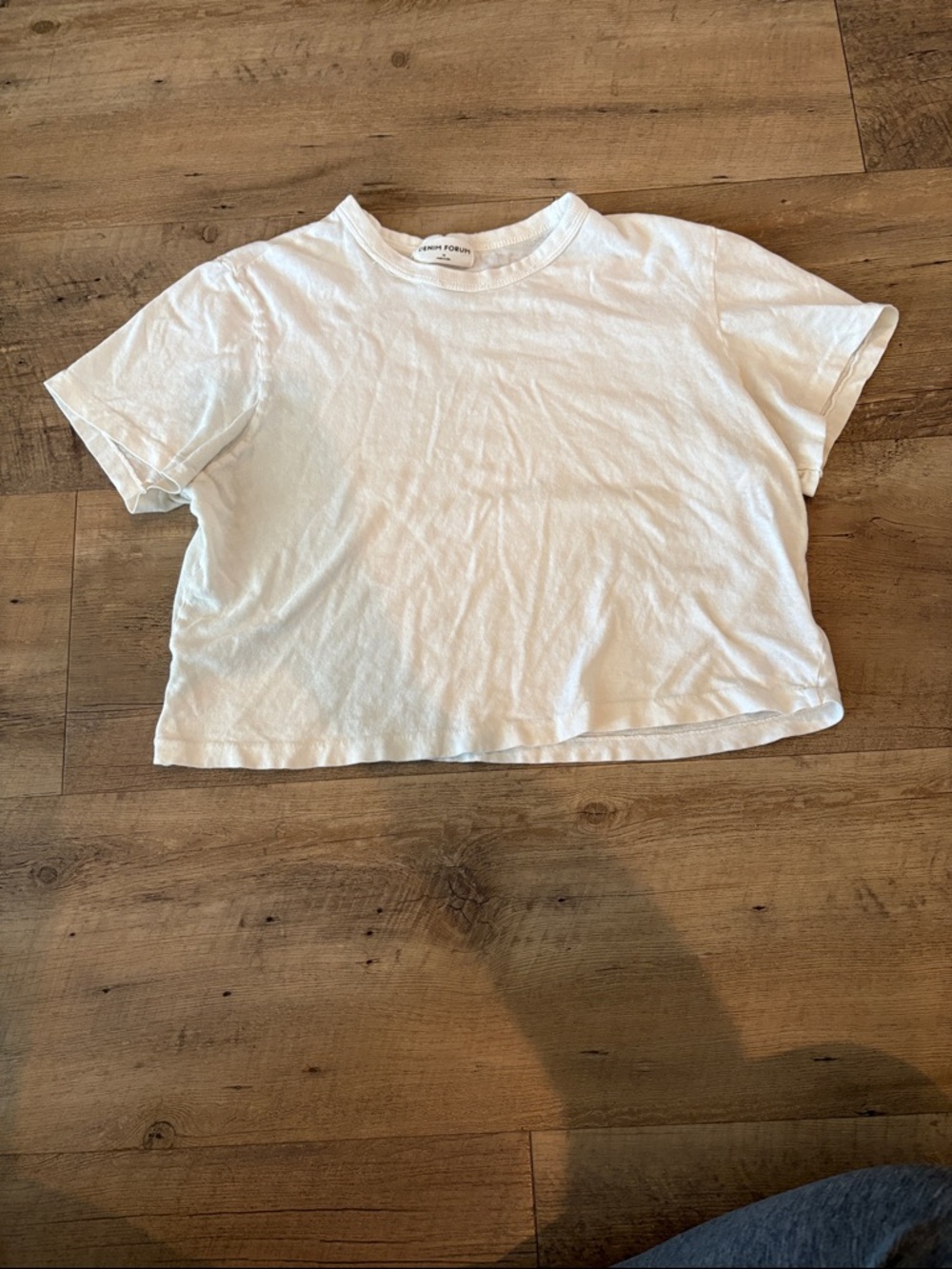 Denim Forum White Short Sleeve Cotton Crop Crewneck Tee